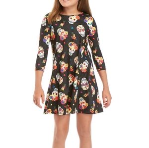 Amy Byer NWT sugar skulls, flowers, and hearts‎ print knit dress